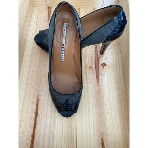 Fratelli Rosetti Grey & Black Patent Spectator Peep Toe Heels Size 40 - Picture 7 of 9